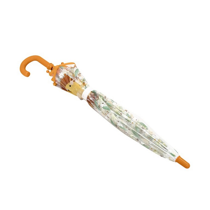 Ombrello trasparente per bambini decorato con leone e foglie
